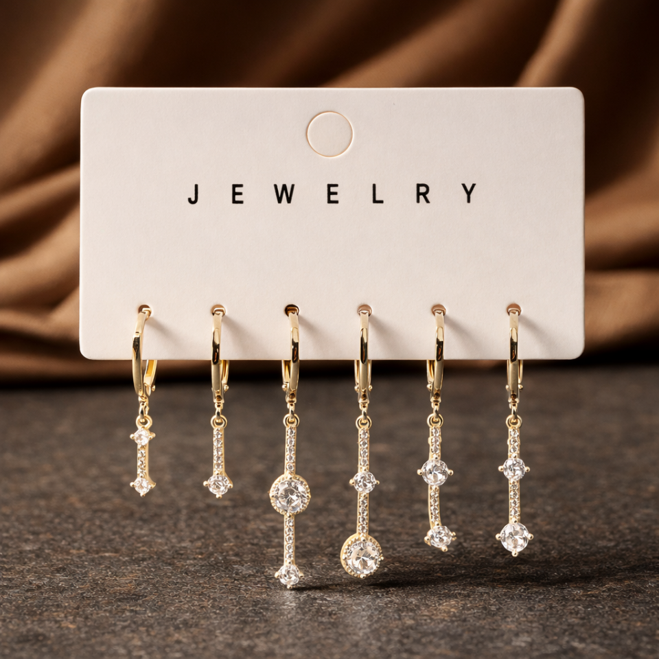 Zirkon Taşlı 6’lı Küpe Seti