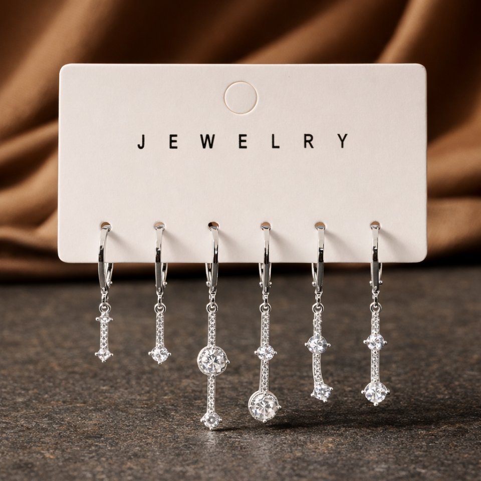 Zirkon Taşlı 6’lı Küpe Seti