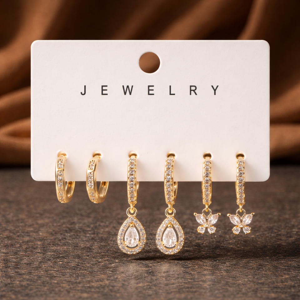 Zirkon Taşlı 6’lı Küpe Seti