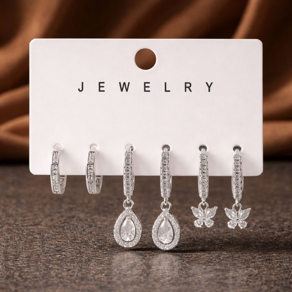 Zirkon Taşlı 6’lı Küpe Seti