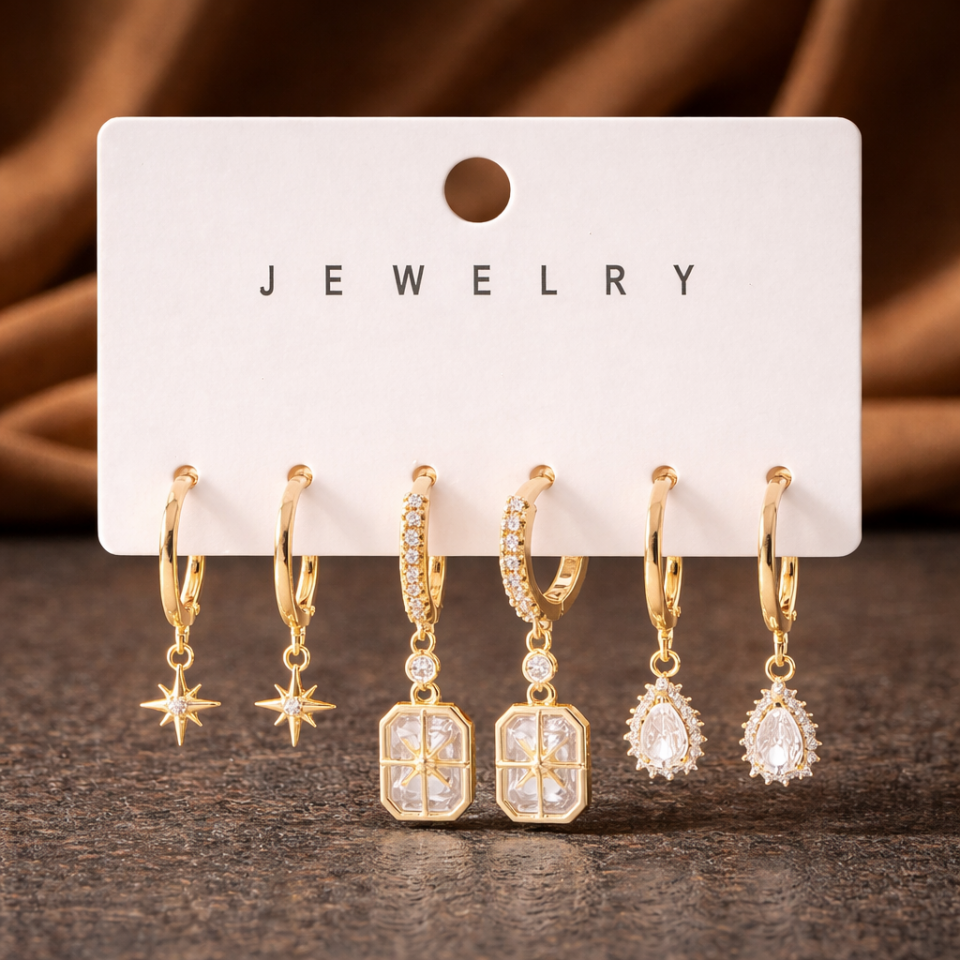 Zirkon Taşlı 6’lı Küpe Seti