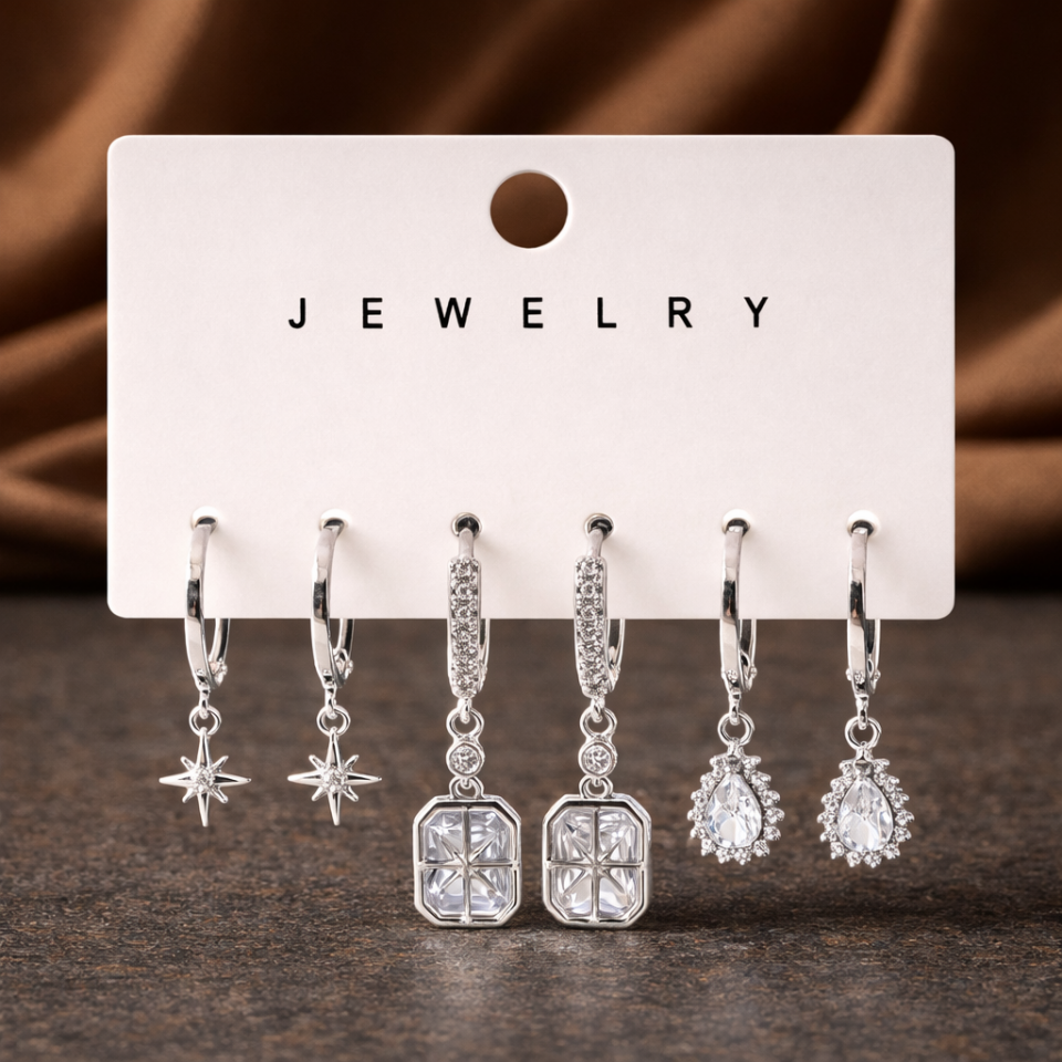 Zirkon Taşlı 6’lı Küpe Seti