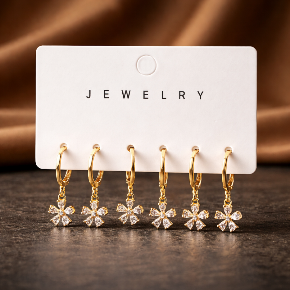 Zirkon Taşlı 6’lı Küpe Seti