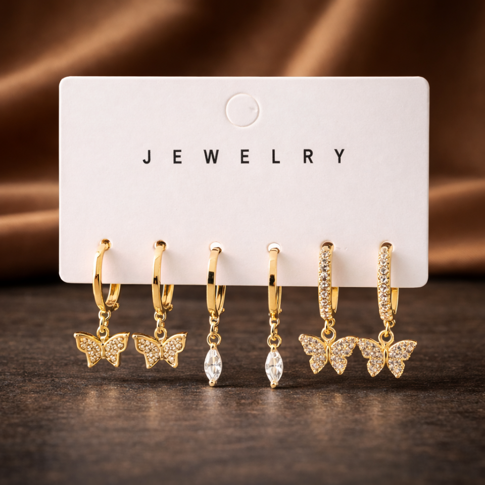 Zirkon Taşlı 6’lı Küpe Seti