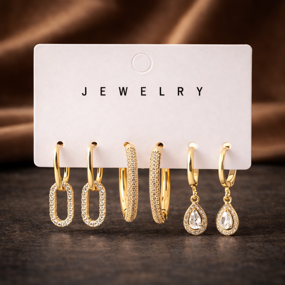 Zirkon Taşlı 6’lı Küpe Seti