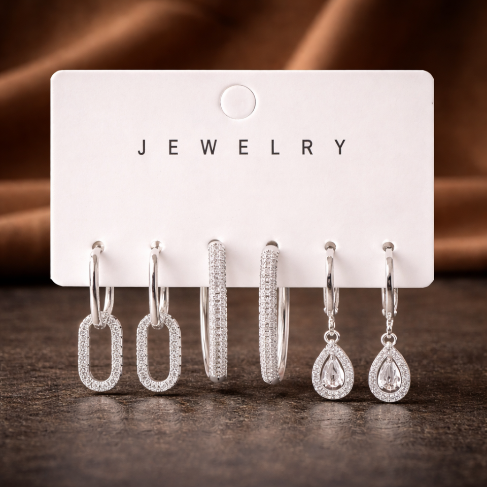 Zirkon Taşlı 6’lı Küpe Seti