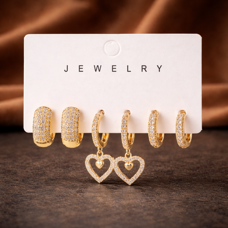 Zirkon Taşlı 6’lı Küpe Seti