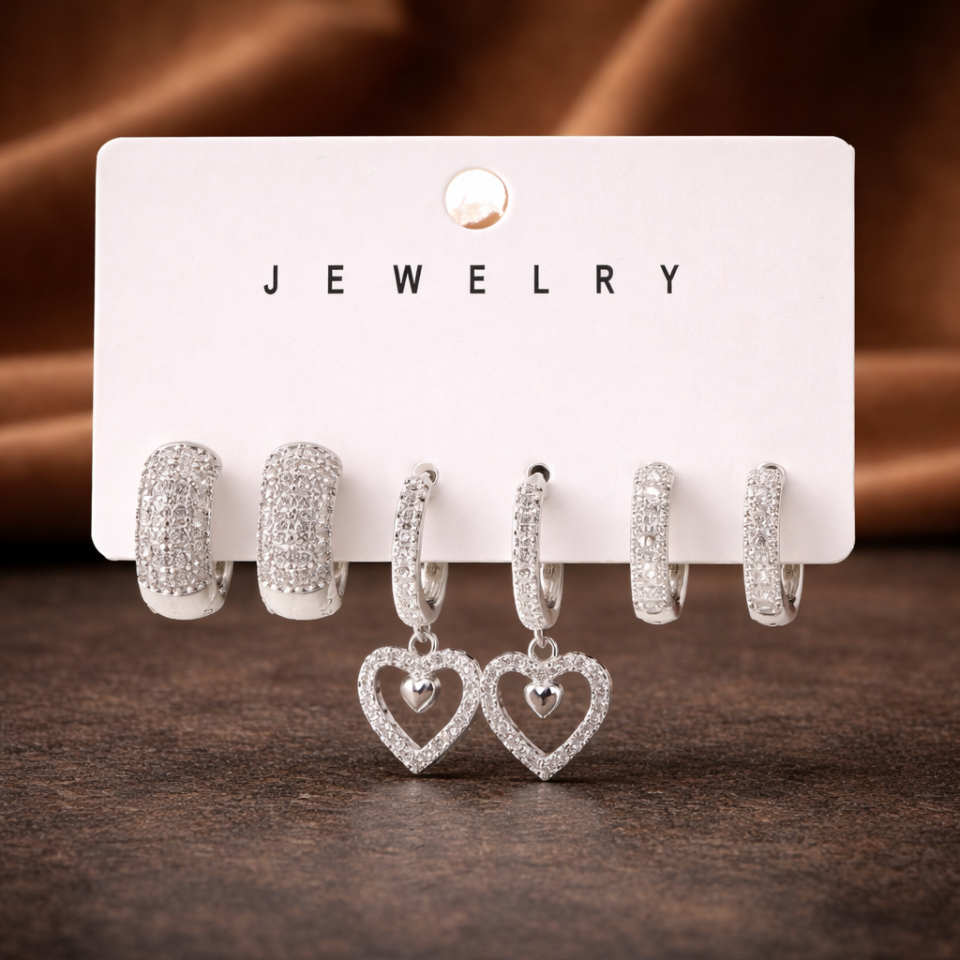 Zirkon Taşlı 6’lı Küpe Seti