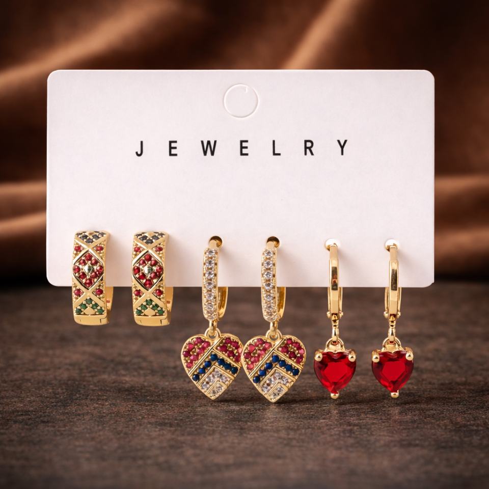 Zirkon Taşlı 6’lı Küpe Seti