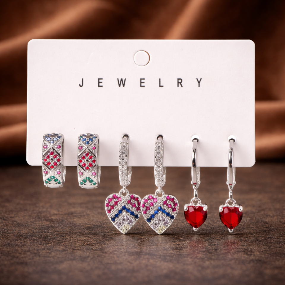 Zirkon Taşlı 6’lı Küpe Seti