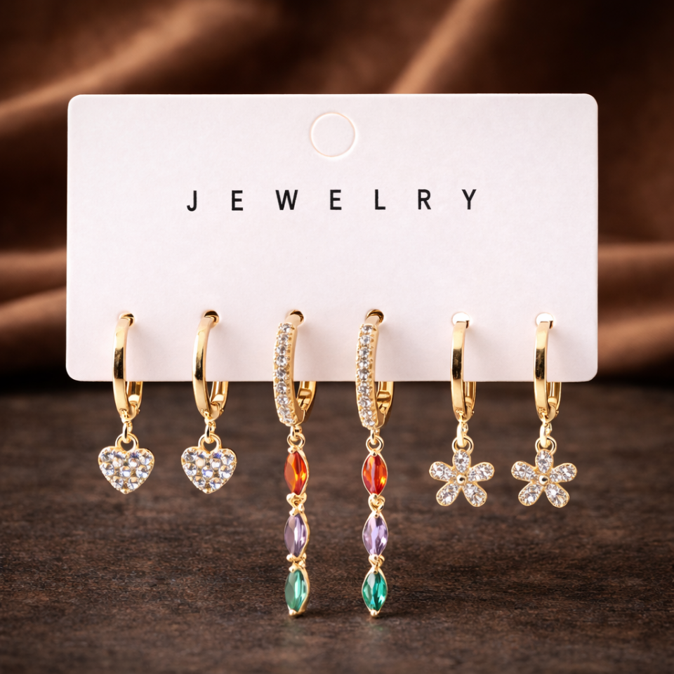 Zirkon Taşlı 6’lı Küpe Seti