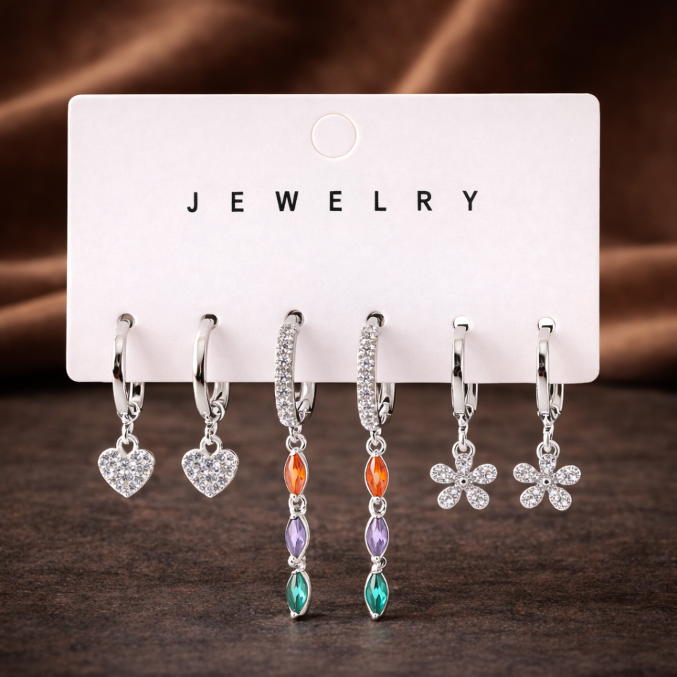 Zirkon Taşlı 6’lı Küpe Seti