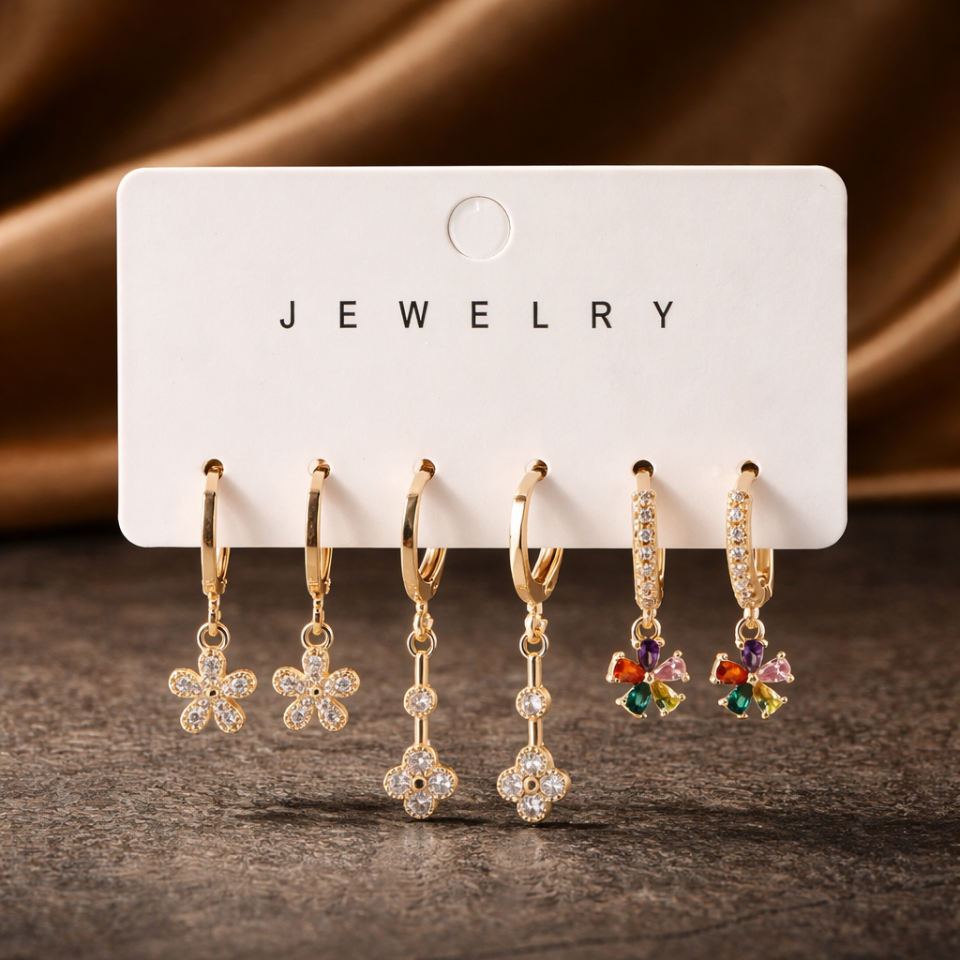 Zirkon Taşlı 6’lı Küpe Seti