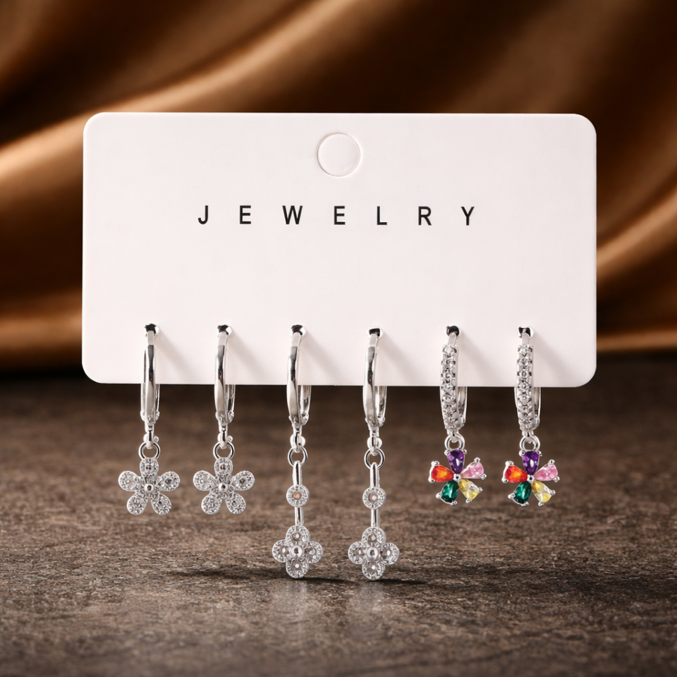 Zirkon Taşlı 6’lı Küpe Seti