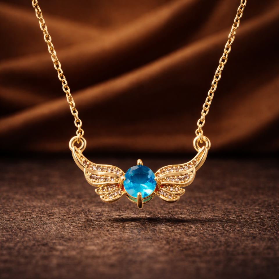 ÇELİK KANATLI MAVİ TAŞ KOLYE