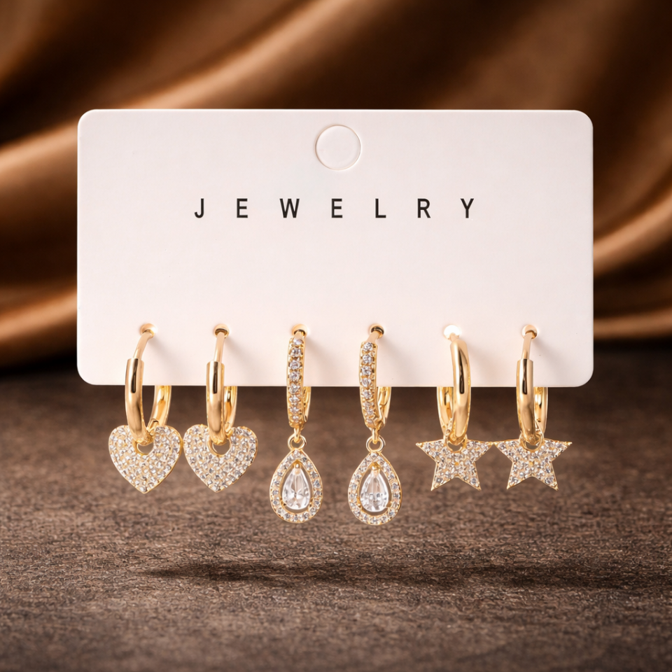 Zirkon Taşlı 6’lı Küpe Seti