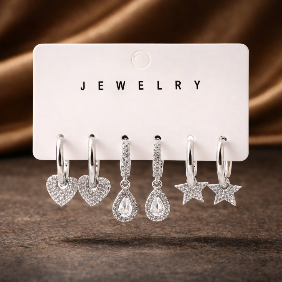 Zirkon Taşlı 6’lı Küpe Seti