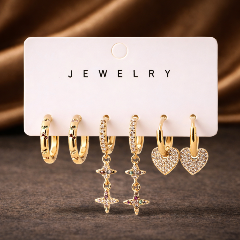 Zirkon Taşlı 6’lı Küpe Seti