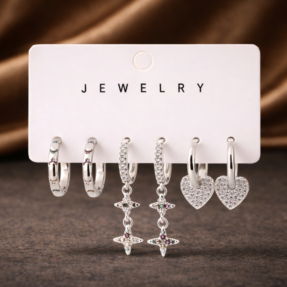 Zirkon Taşlı 6’lı Küpe Seti