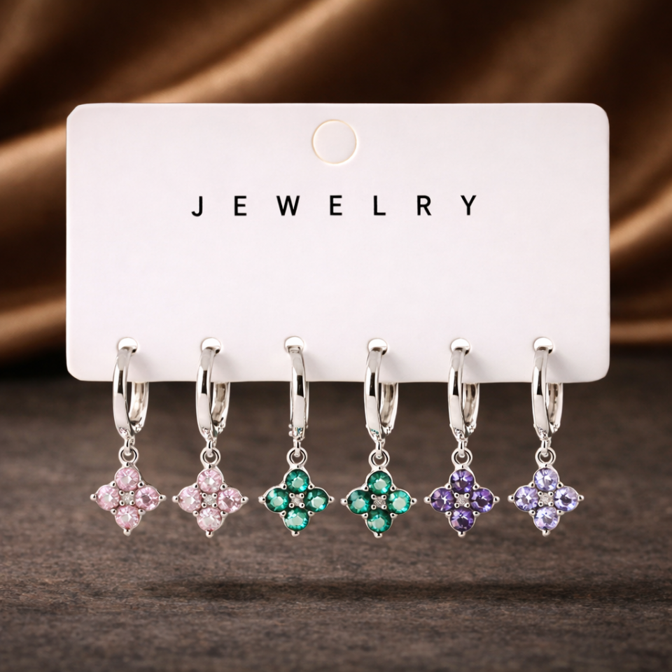 Zirkon Taşlı 6’lı Küpe Seti