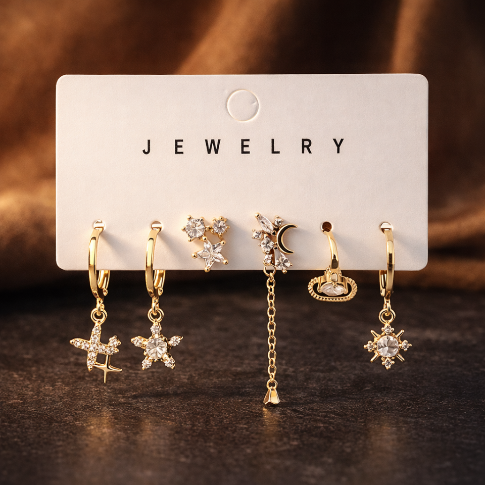 Zirkon Taşlı 6’lı Küpe Seti