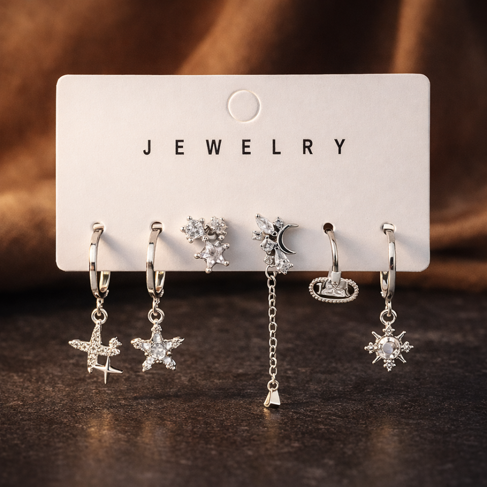 Zirkon Taşlı 6’lı Küpe Seti