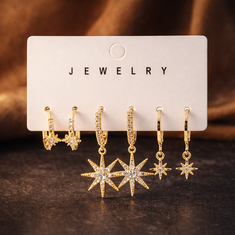 Zirkon Taşlı 6’lı Küpe Seti