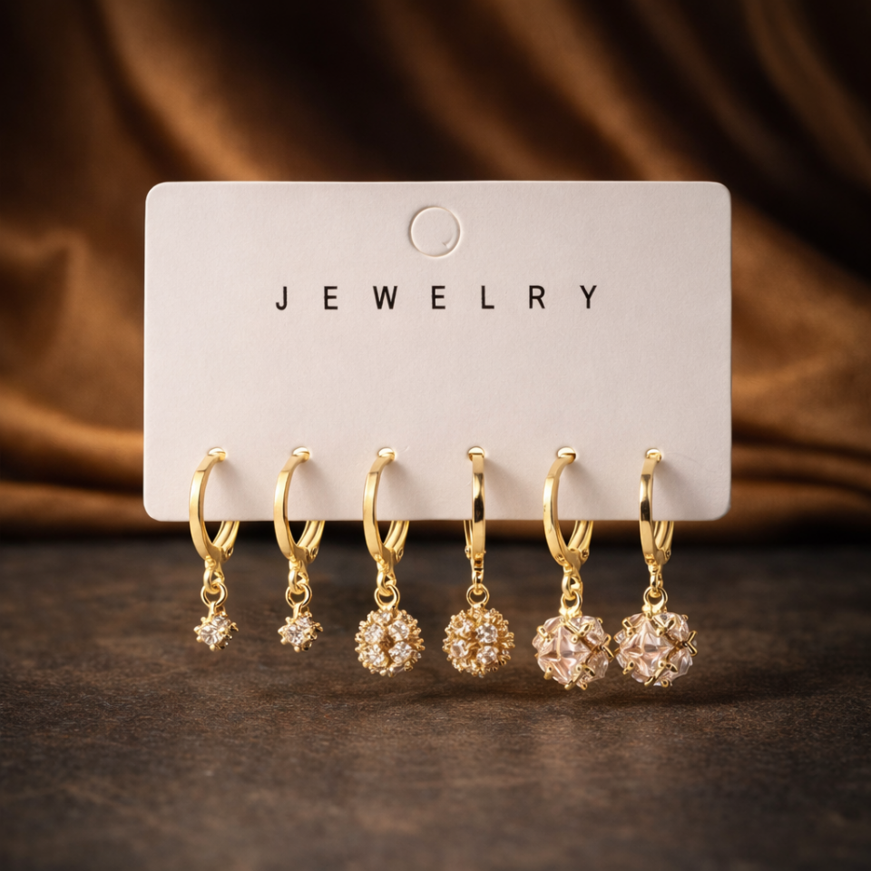 Zirkon Taşlı 6’lı Küpe Seti