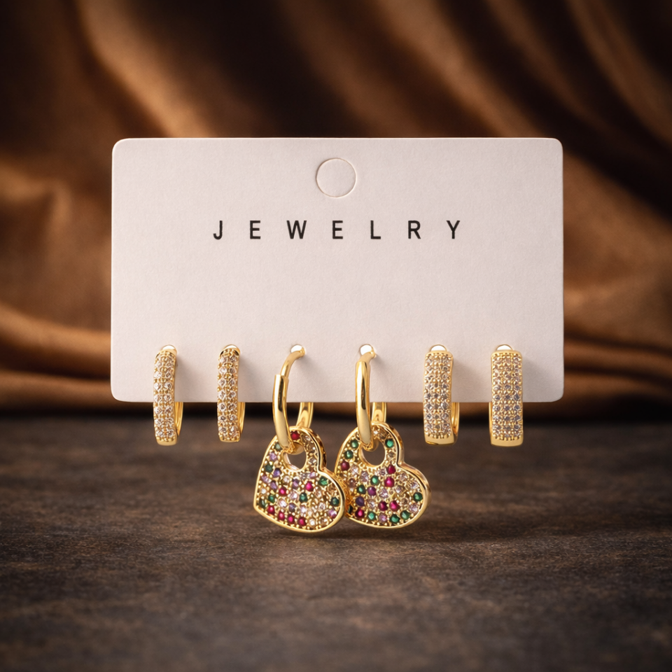 Zirkon Taşlı 6’lı Küpe Seti