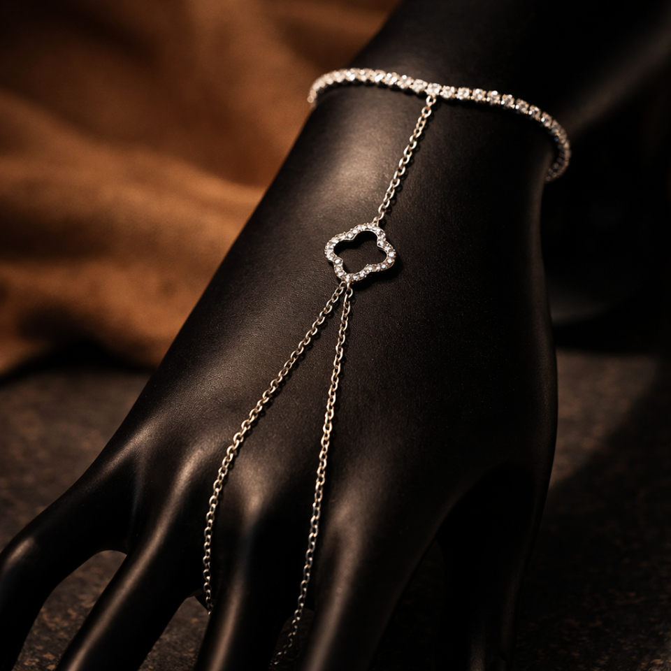 Zirkon Taşlı Yonca Figürlü Su Yolu Şahmeran Bileklik