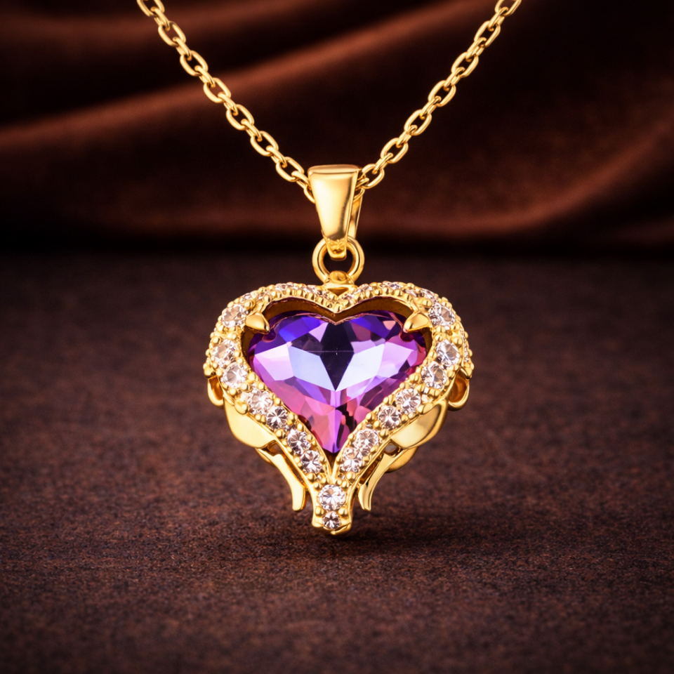 ÇELİK MELEK KANATLI KALP KOLYE