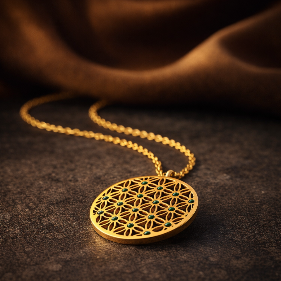 ÇELİK YAŞAM ÇİÇEĞİ TAŞLI KOLYE