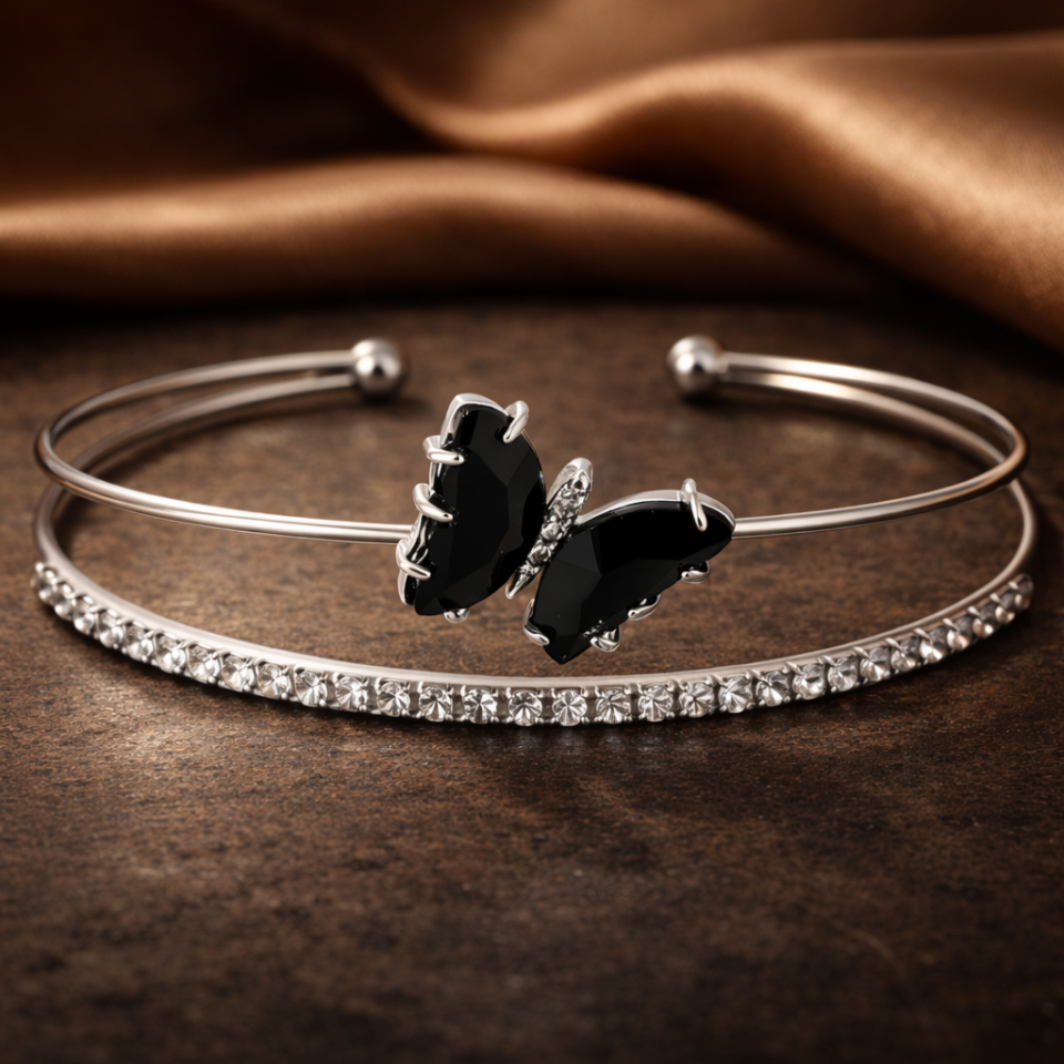 Zirkon Taşlı Kelebek Figürlü Kelepçe