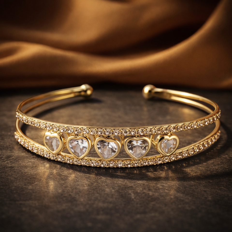 Zirkon Taşlı Kalp Figürlü Kelepçe