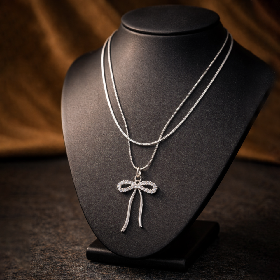 Çelik Fiyonk Figürlü Çift Zincir Kolye