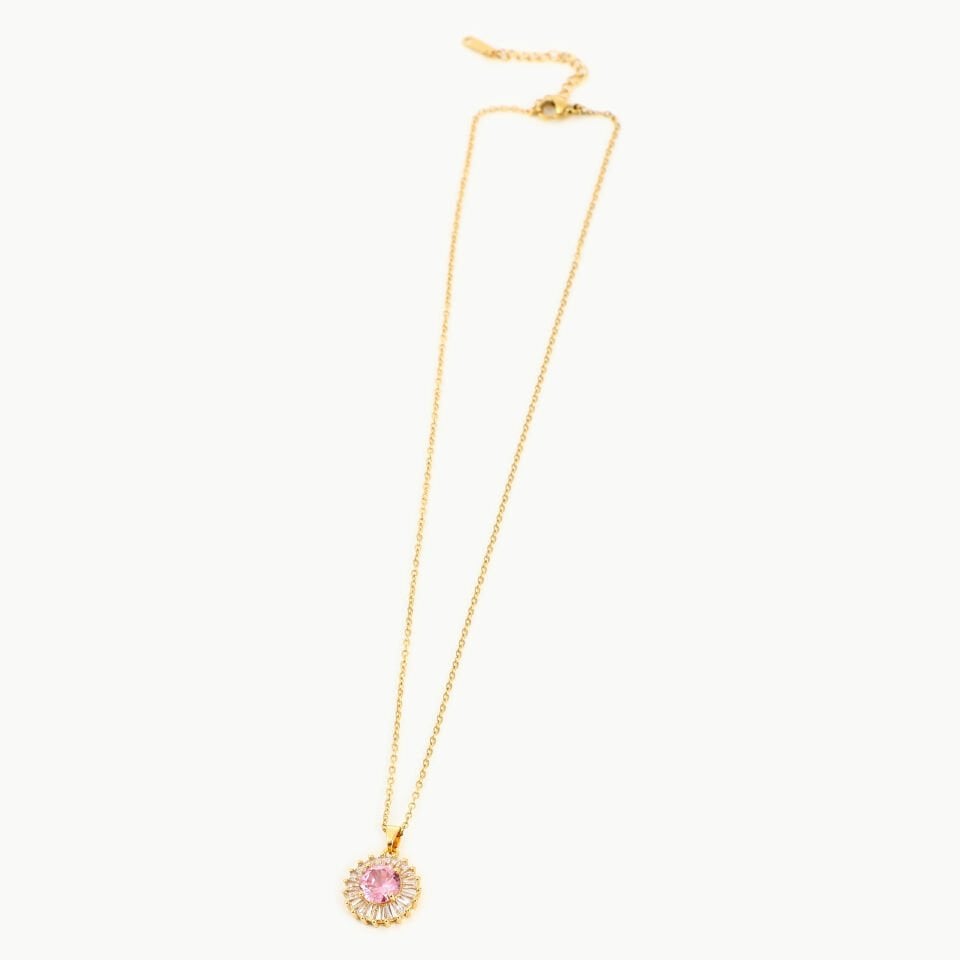 ÇELİK PEMBE TAŞLI KOLYE
