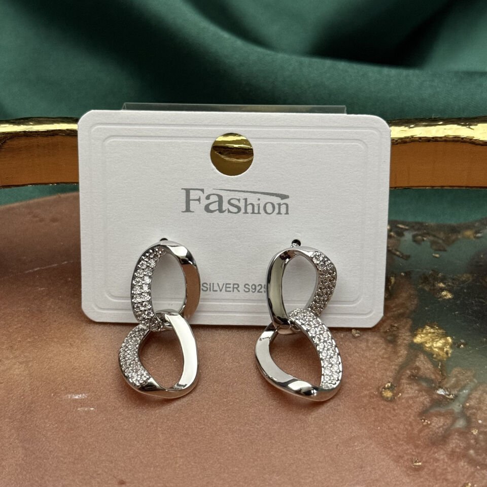 Zirkon Taşlı Çift Halka Çıtır Küpe