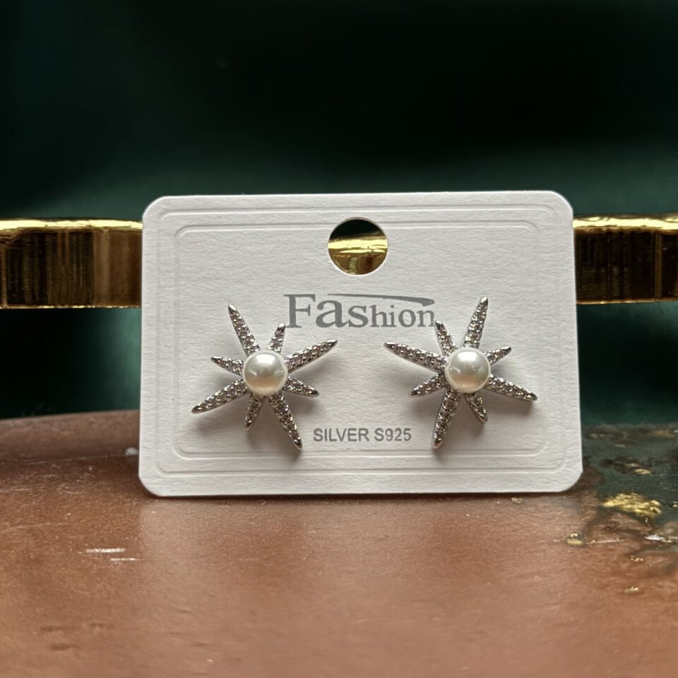 Zirkon Taşlı İnci Detaylı Güneş Form Çıtır Küpe