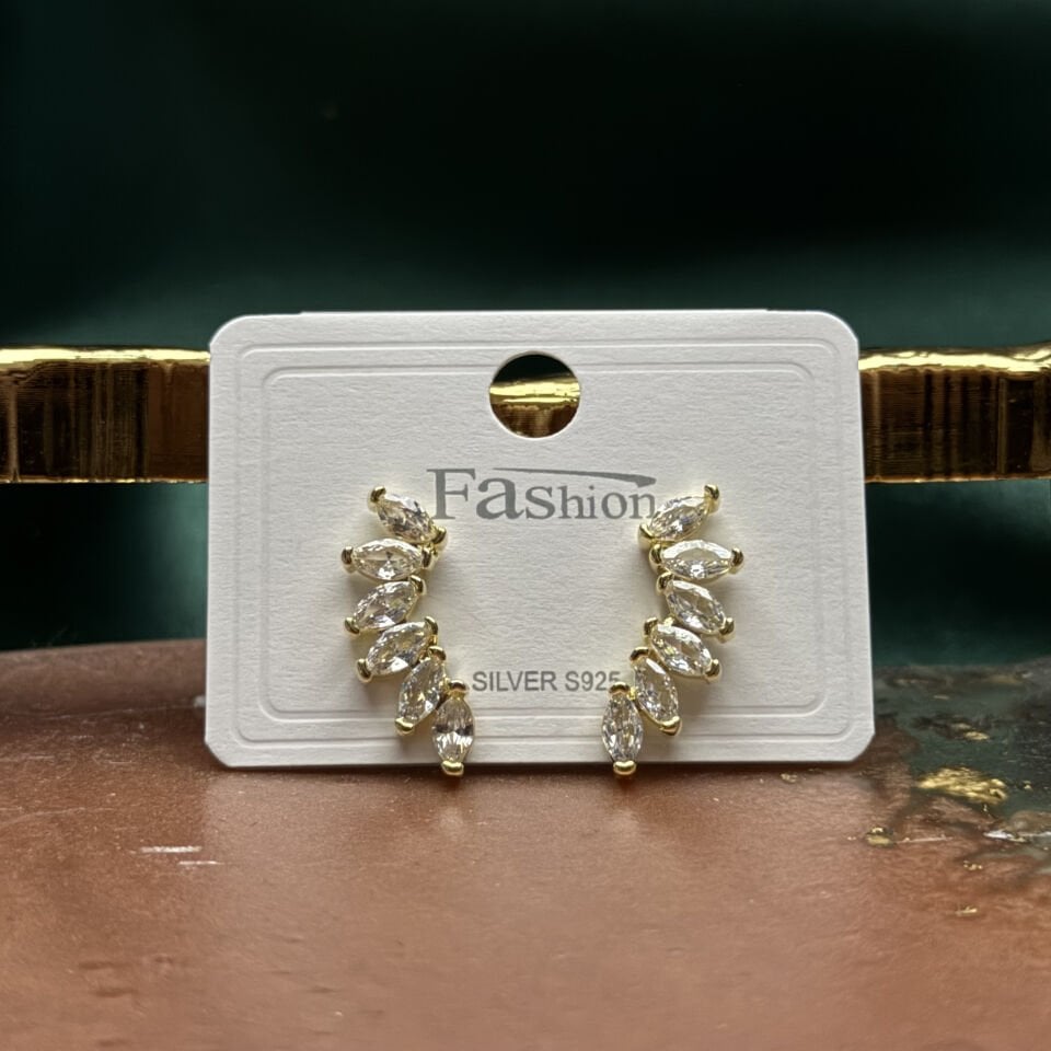 Zirkon Taşlı Yaprak Dizilimli Çıtır Küpe