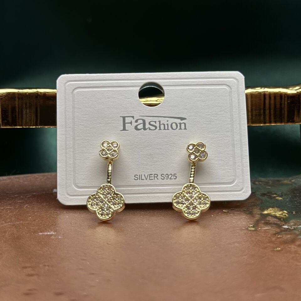 Zirkon Taşlı Çift Çiçek Motifli Çıtır Küpe