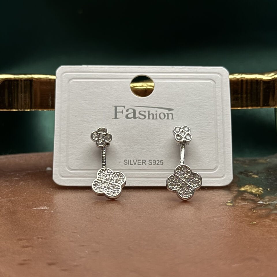 Zirkon Taşlı Çift Çiçek Motifli Çıtır Küpe