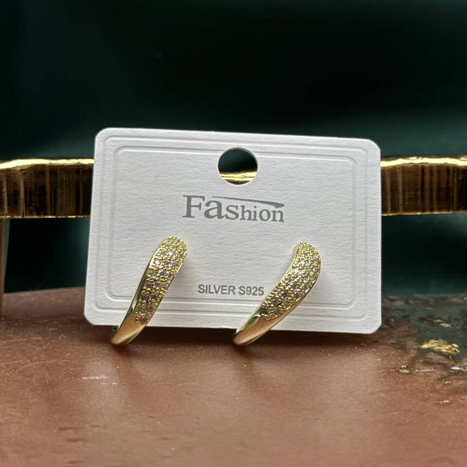 Zirkon Taşlı Yarım Ay Form Çıtır Küpe