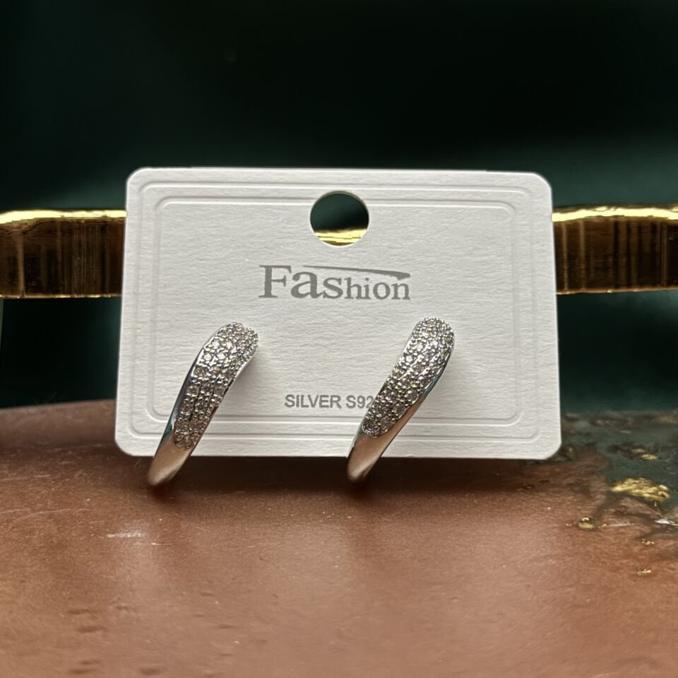 Zirkon Taşlı Yarım Ay Form Çıtır Küpe