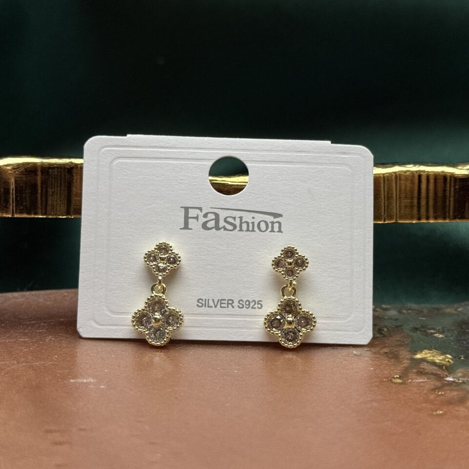 Zirkon Taşlı Çift Yonca Form Çıtır Küpe