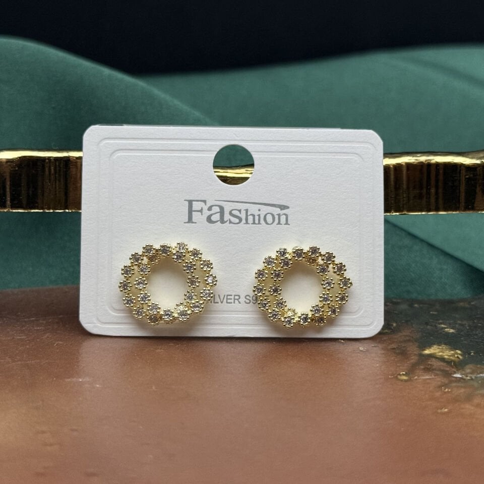 Zirkon Taşlı Çift Halka Form Çıtır Küpe