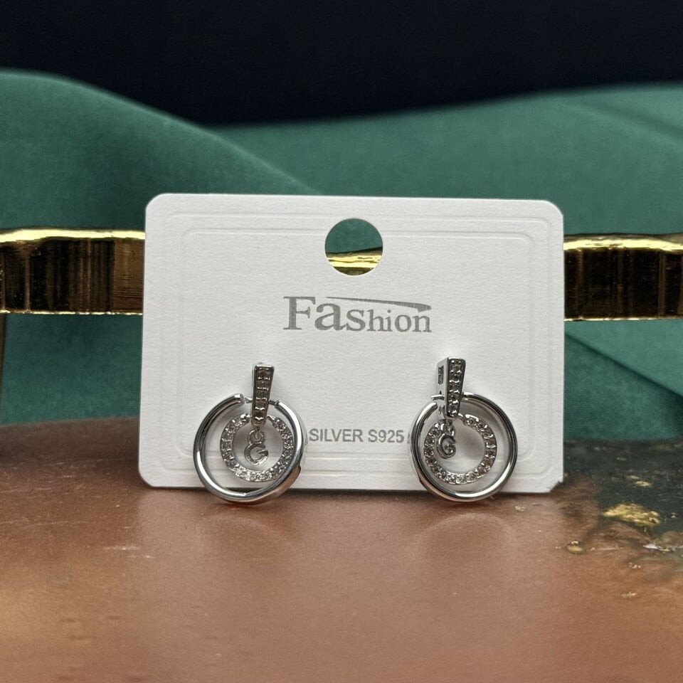 Zirkon Taşlı Çift Halka Formlu Çıtır Küpe