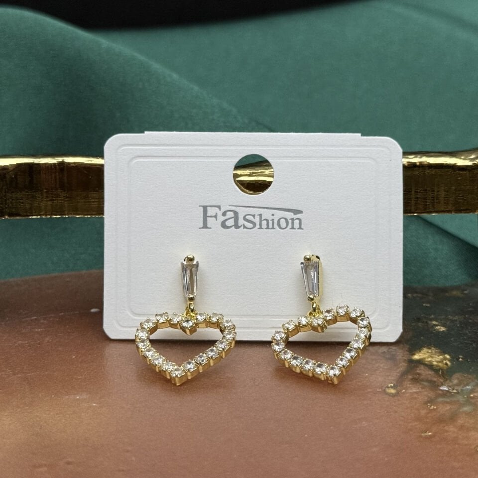 Zirkon Taşlı Sallantılı Kalp Formlu Çıtır Küpe